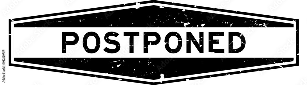 Sticker Grunge black postponed word hexagon rubber seal stamp on white background