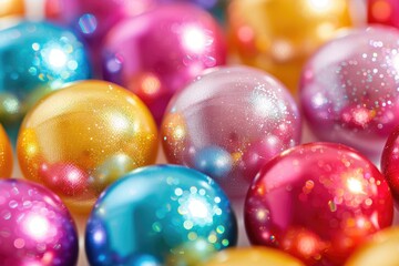 A cluster of sparkling Christmas decorations in a close-up view, perfect for holiday marketing or seasonal events