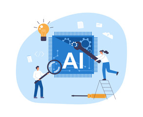 Concept illustration of artificial intelligence development and setup. Vector illustration.