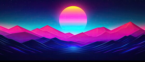 Neon Pixelated Landscape with Glitch Effect