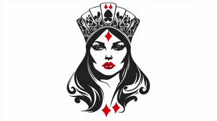 Abstract Queen of Cards. Striking Black and Red Playing Card Design