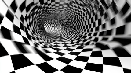 Geometric Optical Illusion: Mesmerizing Checkered Tunnel Vortex