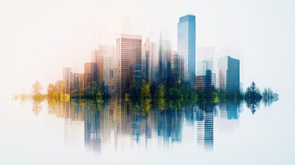 Fototapeta premium Modern City Skyline Reflection with Soft Lighting