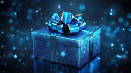 Sparkling blue gift box with vivid bow centerpiece
