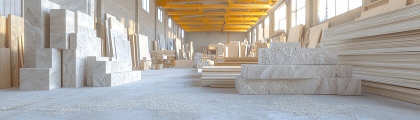 Rustic 3D Illustrations of Wood Furniture Warehouse