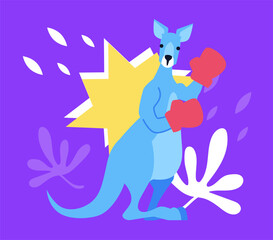 Kangaroo in boxing gloves - modern colored vector illustration with dangerous fighting animal from Australia, exotic fauna, safari, life in the zoo and mammal. Unusual opponent and cliches idea