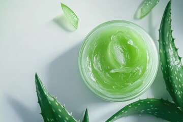 A jar of aloe vera gel sitting next to a bunch of fresh aloe vera leaves, great for natural remedies and first aid