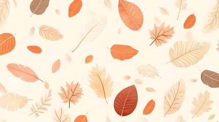 Autumn Leaf Pattern  Fall Foliage Seamless Background  Orange and Beige Leaves