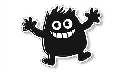 Cheerful Black Monster Sticker. Cartoon Character with Happy Expression and Playful Design