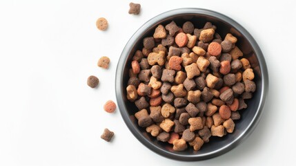 Bowl of Dry Pet Food Isolated on a White Background for Animal Care and Marketing