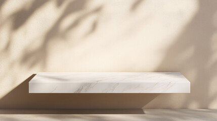 White kitchen tabletop for product presentation. Empty marble countertop. Minimalistic mockup for restaurant or beauty ad design