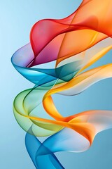 Fototapeta premium Vibrant and colorful abstract swirls float gracefully against a soft blue background, creating a sense of motion and elegance. Ideal for creative projects.