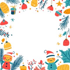 Obraz premium Festive Christmas Border with Ornaments and Snowmen Illustration