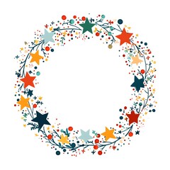 Colorful Star Wreath with Floral Elements   Festive Decoration Design