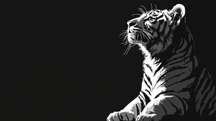 Dramatic Profile of a Tiger in Black and White Artistry