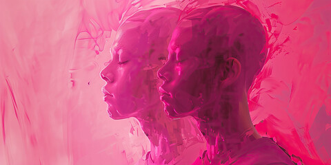 Fototapeta premium Pink-Tinted Bipolar: A figure exhibiting both manic and depressive states, with pink hues adding to the emotional intensity of the scene.