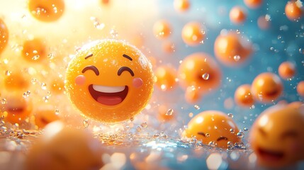 Vibrant 3D World Emoji Day banner featuring cheerful smiling emojis celebrating joy and mental wellbeing Left side left blank for text emphasizing mental health awareness and positivity