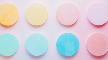 Obraz premium Soft pastel circles in a harmonious row, evenly spaced, creating a soothing visual rhythm and gentle aesthetic appeal.