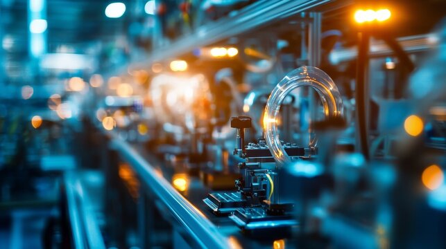 A modern laboratory setup featuring various glass apparatus, highlighted by glowing lights, indicative of advanced scientific research.