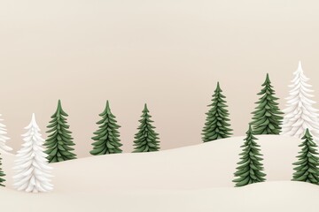 Fototapeta premium A serene winter landscape featuring green and white trees on a soft, snowy surface with a neutral background., Seamless pattern background
