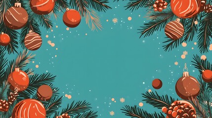 Festive Christmas Ornament Border on Blue Background