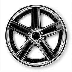Obraz premium Shiny Black and Chrome Car Wheel Rim on White Background