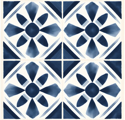 Vintage Floor Blue floral Tile geometric seamless pattern with ornamental element. 