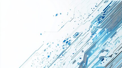 Obraz premium Blue lines elegantly intertwine on a white circuit board, symbolizing computer and tech concepts. The intricate connection hints at seamless data flow in the electronic realm