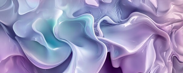 Obraz premium Abstract background of pastel purple, pink and blue paint mixing and swirling together, creating interesting shapes and patterns