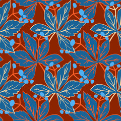 Vector - virginia creeper with berries seamless pattern.
