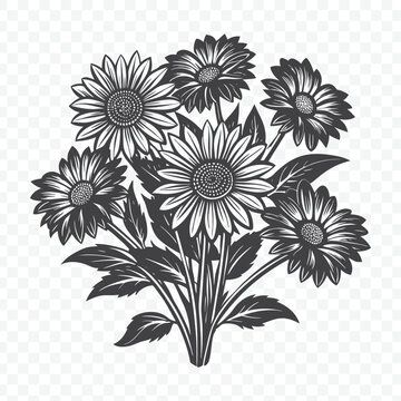 black and white daisy bouquet clip art preview