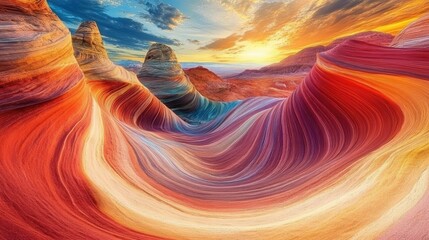 A captivating landscape of towering sandstone formations in vibrant colors, highlighting the unique and wondrous beauty of nature