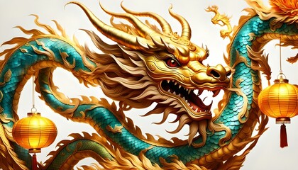 Obraz premium Chinese' Day with big Dragon, isolated on the white background, for China' Day, 
