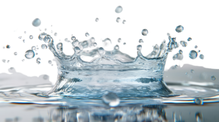 A vibrant blue water splash captured in a clean, white background, showcasing the freshness and fluidity of liquid in an abstract style