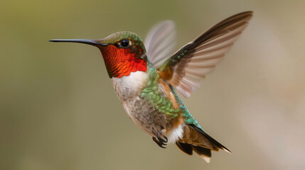 Fototapeta premium Vibrant Hummingbird in Motion, showcasing vivid colors and dynamic flight, capturing the essence of nature's beauty and the grace of avian life in action.