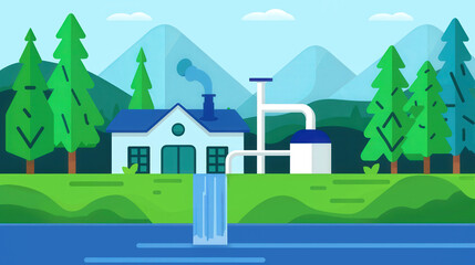 Eco-friendly Practices, a flat design illustration promoting water conservation through turning off taps, highlighting the importance of environmental protection and sustainability awareness