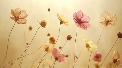 Naklejka premium Ethereal Floral Fantasy: Delicate Blossoms in Soft Light