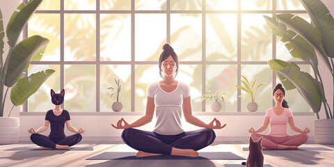 Fototapeta premium A yoga instructor leads a class focused on deep breathing and relaxation techniques to help manage panic attacks.