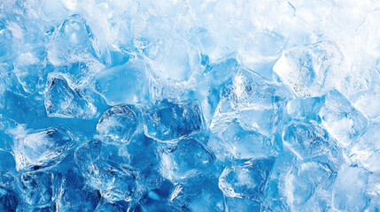 close-up of ice cubes, displaying their clear and frosted surfaces. The light blue tint creates a refreshing and cold atmosphere, perfect for conveying chill or coolness
