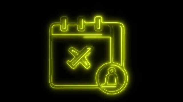 Glowing Travel Schedule Icon in HD Video Neon Animation – Organization and Planning Symbol on Black Background