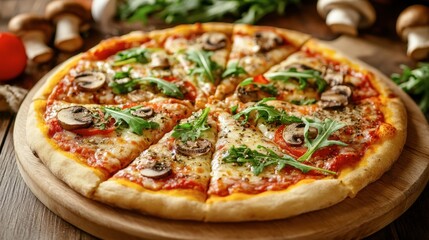 Freshly Baked Pizza with Toppings and Herbs