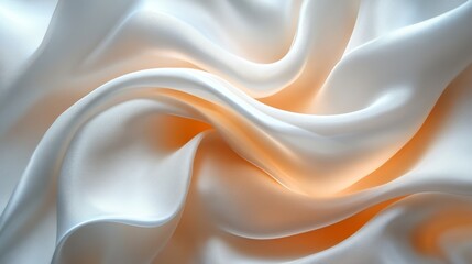 Obraz premium Smooth elegant white silk or satin luxury cloth texture background with waves and creases, illuminated with warm orange light
