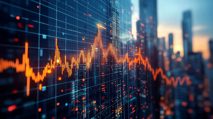 Fototapeta premium Financial economy stock market data chart and city skyline background