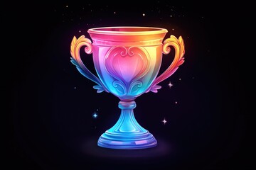 A colorful trophy sits on a dark background, ideal for use in sports or achievement-themed designs