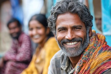 Fototapeta premium Portrait of smiling indian man with family in background