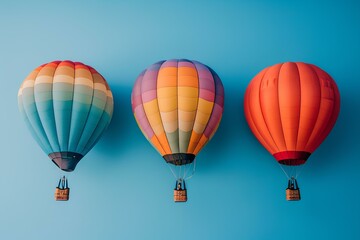 Fototapeta premium Three colorful hot air balloons against a blue background