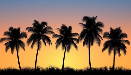 Obraz premium Silhouette of palm trees against a vibrant sky at tropical sunrise