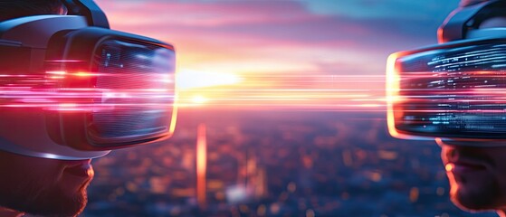 Virtual Reality Interface with Glowing Grids and Light Effects