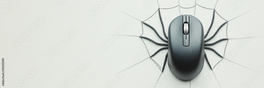 Poster Minimalist Graph of Computer Mouse as Spider on Web - Halloween Technology Concept