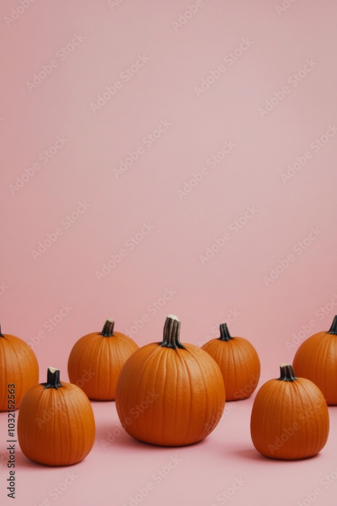 Aufkleber minimalist display of halloween scene with real and digital pumpkins on pink background